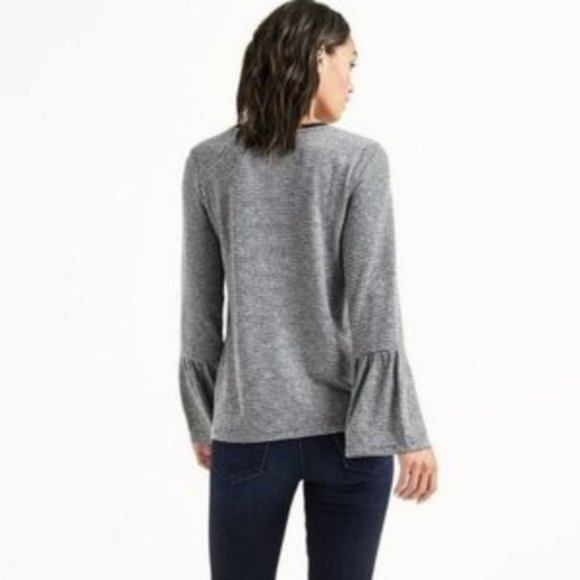 NWT Lucky Brand Soft and Slouchy Navy Striped Bell Sleeve Tunic Sweater Top - Picture 7 of 8